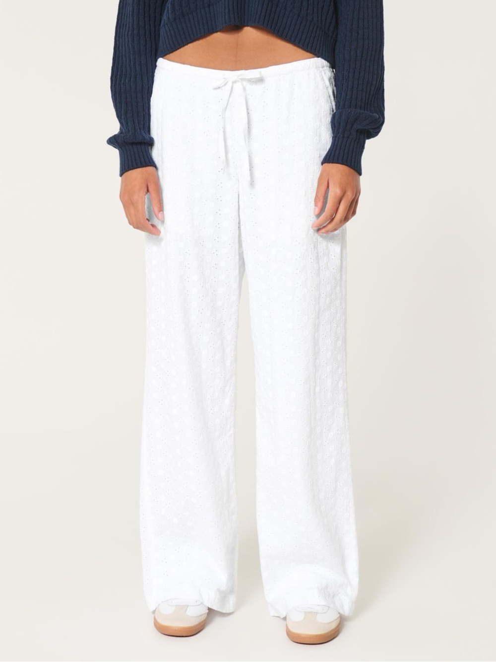 Hollister White Eyelet Drawstring Wide-Leg Pants